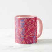 Mug ROSE TURQUOISE SAKURA FLEURS JAUNES Floral (Devant droit)