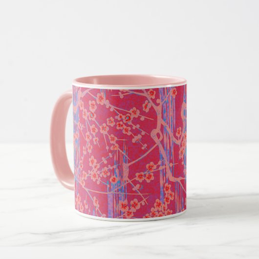 Mug ROSE TURQUOISE SAKURA FLEURS JAUNES Floral (Devant gauche)