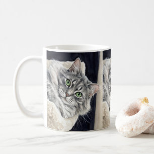 Mug Rose un chat aux yeux verts saisissants