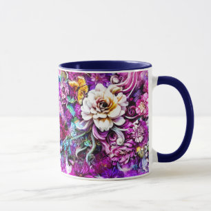 Mug Rose violet bleu Turquoise blanc Jardin Fleurs Ima