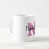 Mug Rose Violet Confortable Lettre N Nom (Devant gauche)