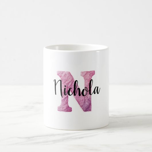 Mug Rose Violet Confortable Lettre N Nom (Centre)