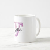 Mug Rose Violet Douillet Lettre Y Nom  (Devant droit)