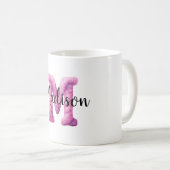 Mug Rose Violet Douillette Lettre M Nom (Devant droit)