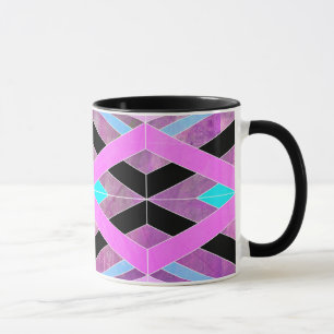 Mug Rose violet et aqua géométrique croisillon rayures