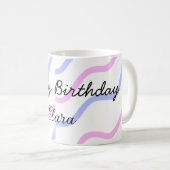 Mug Rose violet rayures heureux anniversaire ajouter n (Devant droit)