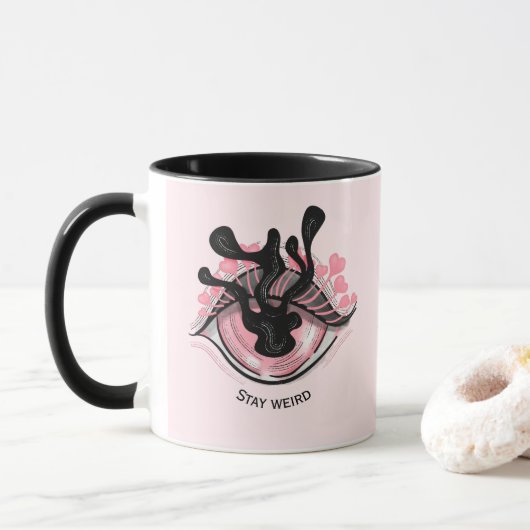 Mug Rosée Goth Oeil Déplaisant Horreur Wicca Restez bi (Avec donut)