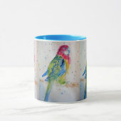 Mug Rosella Parrot sur la branche Aquarelle Bleu de mo (Centre)