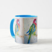 Mug Rosella Parrot sur la branche Aquarelle Bleu de mo (Devant gauche)