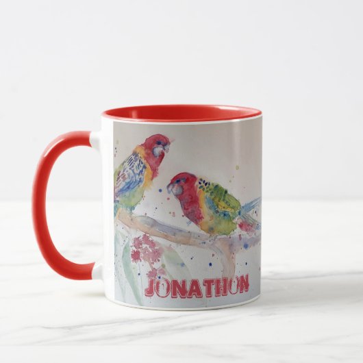 Mug Rosella rouge perroquet Aquarelle Nom de la peintu (Gauche)