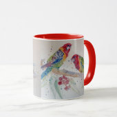 Mug Rosella rouge perroquet Aquarelle Nom de la peintu (Devant droit)