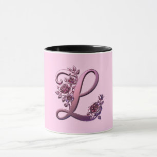 Mug Rosemaling Métallisé Moderne Lettre L, Rose/Violet