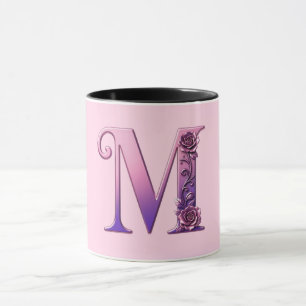 Mug Rosemaling Métallisé Moderne Lettre M, Rose/Violet