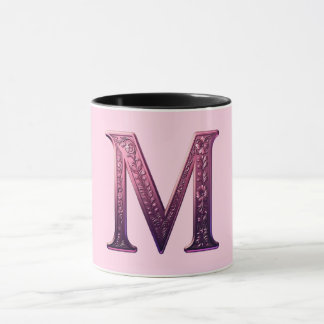 Mug Rosemaling Métallisé Moderne Lettre M, Rose/Violet