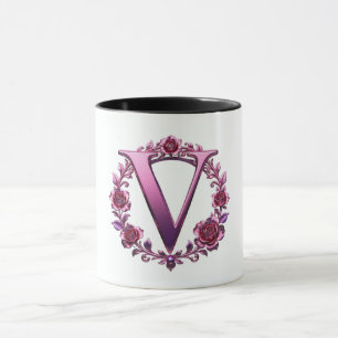 Mug Rosemaling Métallisé Moderne Lettre V Rose/Violet