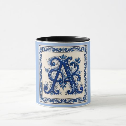 Mug Rosemaling Monogramme Bleu de Prusse (Centre)