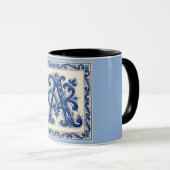 Mug Rosemaling Monogramme Bleu de Prusse (Devant droit)