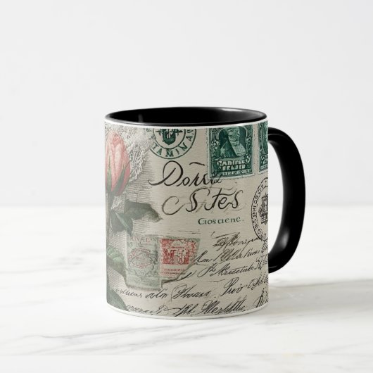 Mug roses anciennes et carte postale (Devant droit)