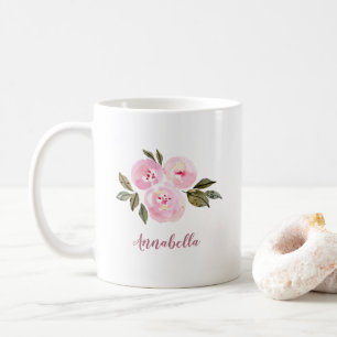 Mug Roses aquarelle rose avec nom cadeau