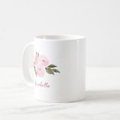 Mug Roses aquarelle rose avec nom cadeau (Devant gauche)