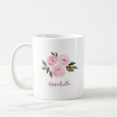 Mug Roses aquarelle rose avec nom cadeau (Gauche)