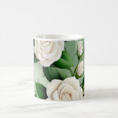 Mug Roses Blanches Élégantes Sur Vert (Centre)
