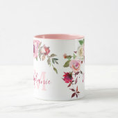 Mug Roses blanches et roses roses blanches Nom Monogra (Centre)