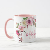 Mug Roses blanches et roses roses blanches Nom Monogra (Gauche)