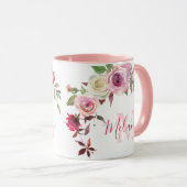 Mug Roses blanches et roses roses blanches Nom Monogra (Devant droit)