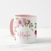 Mug Roses blanches et roses roses blanches Nom Monogra (Devant gauche)