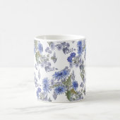 Mug Roses bleues aquarelle fleurs plumes blanches (Centre)