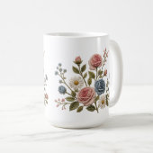Mug Roses brodées Blush & Blue (Devant droit)