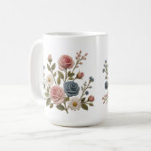 Mug Roses brodées Blush & Blue (Devant gauche)