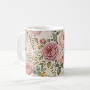 Mug Roses Charme Rustique Rose Poussiéreuse Vert Sauge