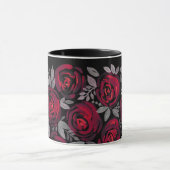 Mug Roses d'aquarelle, roses rouges sur noir (Centre)