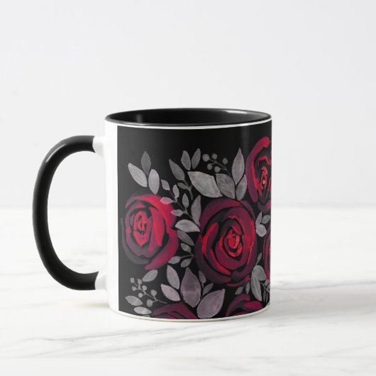 Mug Roses d'aquarelle, roses rouges sur noir (Gauche)