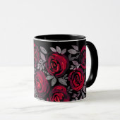 Mug Roses d'aquarelle, roses rouges sur noir (Devant droit)