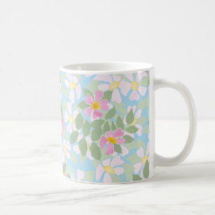 Mug Roses de chien rose et blanc sur Sky Blue
