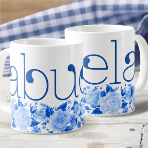 Mug Roses de la flore d'aquarelle bleue d'Abuela China