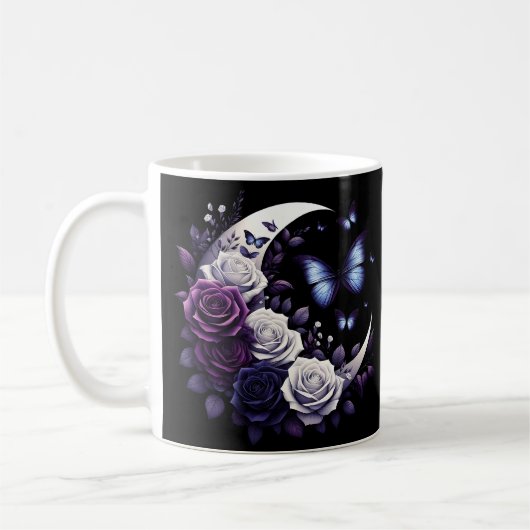 Mug Roses de minuit, demi-lune et papillons (Gauche)