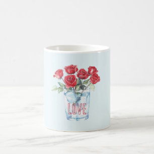 Mug Roses de verre de glace bleu clair rouge