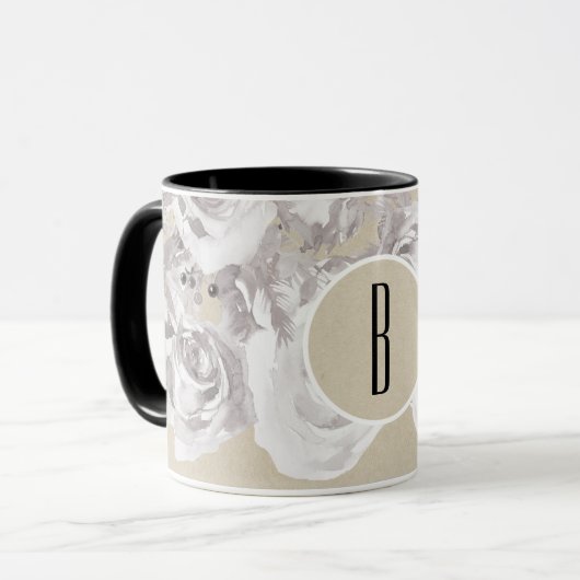 Mug Roses d'hiver rustiques blanches Kraft Shabby Chic (Devant gauche)