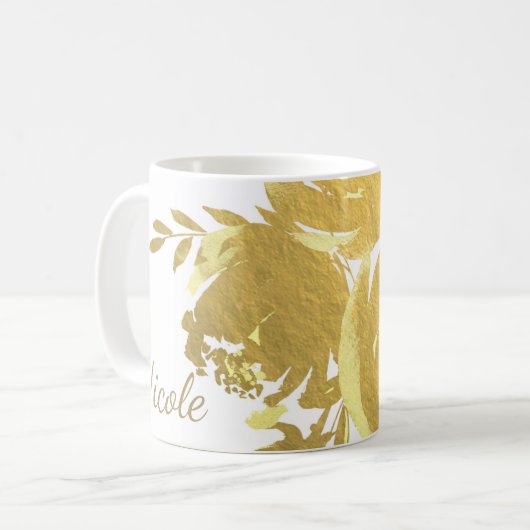 Mug Roses d'or Faux Foil Élégant verre floral moderne (Devant gauche)