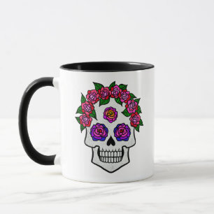 Mug Roses du crâne floral Nom personnalisé Halloween B