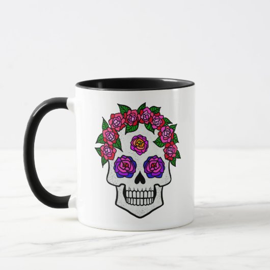 Mug Roses du crâne floral Nom personnalisé Halloween B (Gauche)