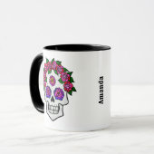 Mug Roses du crâne floral Nom personnalisé Halloween B (Devant gauche)