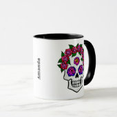 Mug Roses du crâne floral Nom personnalisé Halloween B (Devant droit)