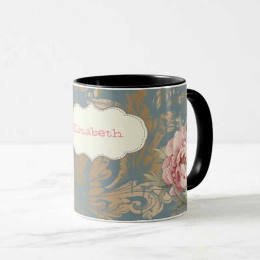 Mug Roses en damas doré élégantes et chic (Devant droit)