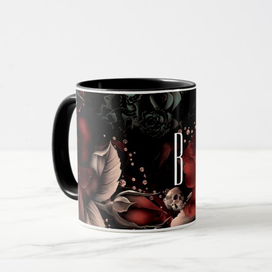 Mug Roses et crâne noir rouge Personnalisé (Devant gauche)