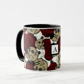 Mug Roses et crânes rouges Noir Floral Blanc gothique (Devant gauche)